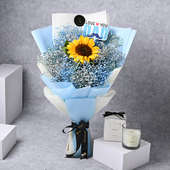 Dads Day Sunflower Bouquet With Candle