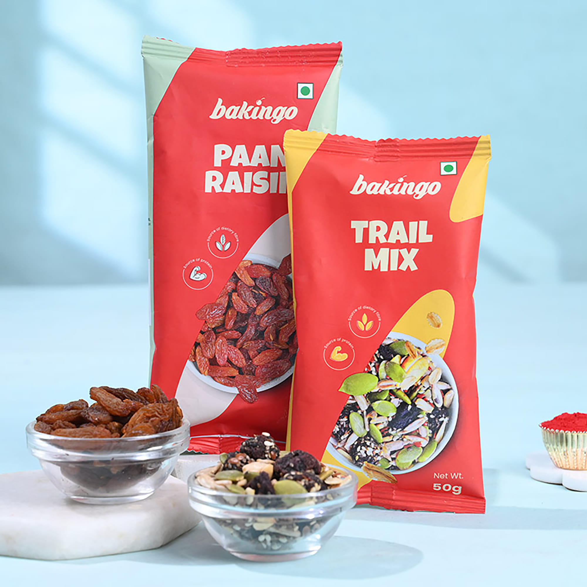 Dangling Ruby Rakhi With Trail Mix N Paan Raisins
