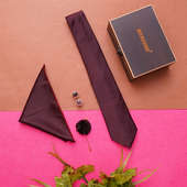 Dark Purple Silk Necktie Set For Mens