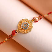 Floral Diamond Rakhi Online in golden & silver color - Close view