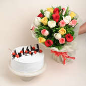 Decadent Black Forest Cake N Mixed Roses Combo