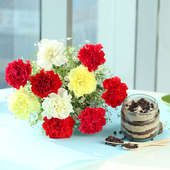 Chocolate Chip Jar Cake with Mixed Carnations Bunch