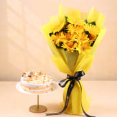 Butterscotch Cake and Yellow Gerberas Bouquet