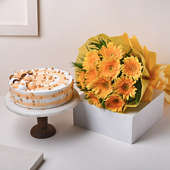 Delectable Butterscotch Cake N Yellow Flowers