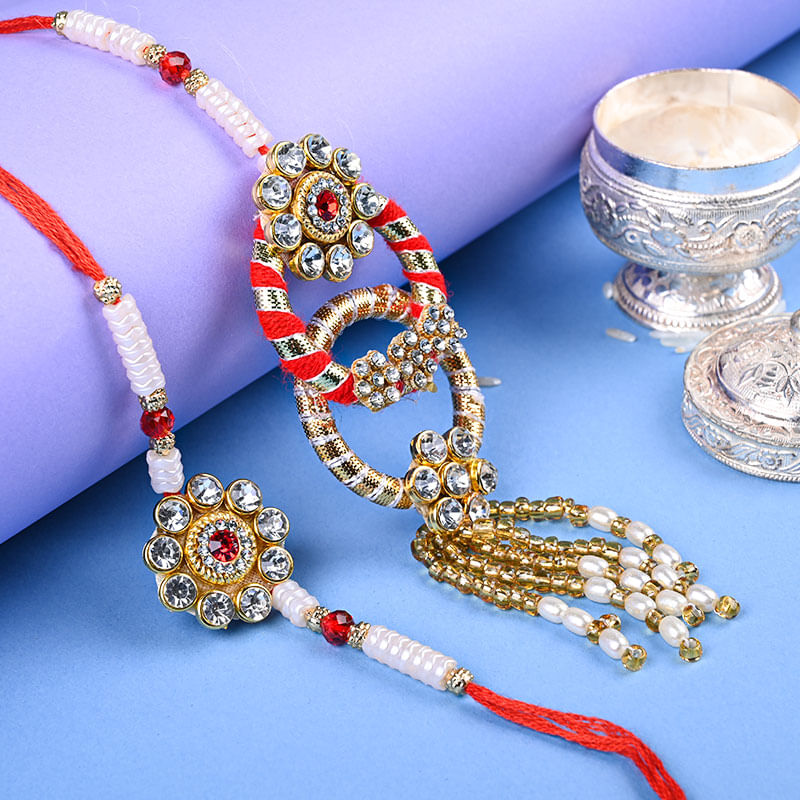 Traditional Rakhi & Lumba Set - Indisches Armband Für Bhaiya & Bhabhi