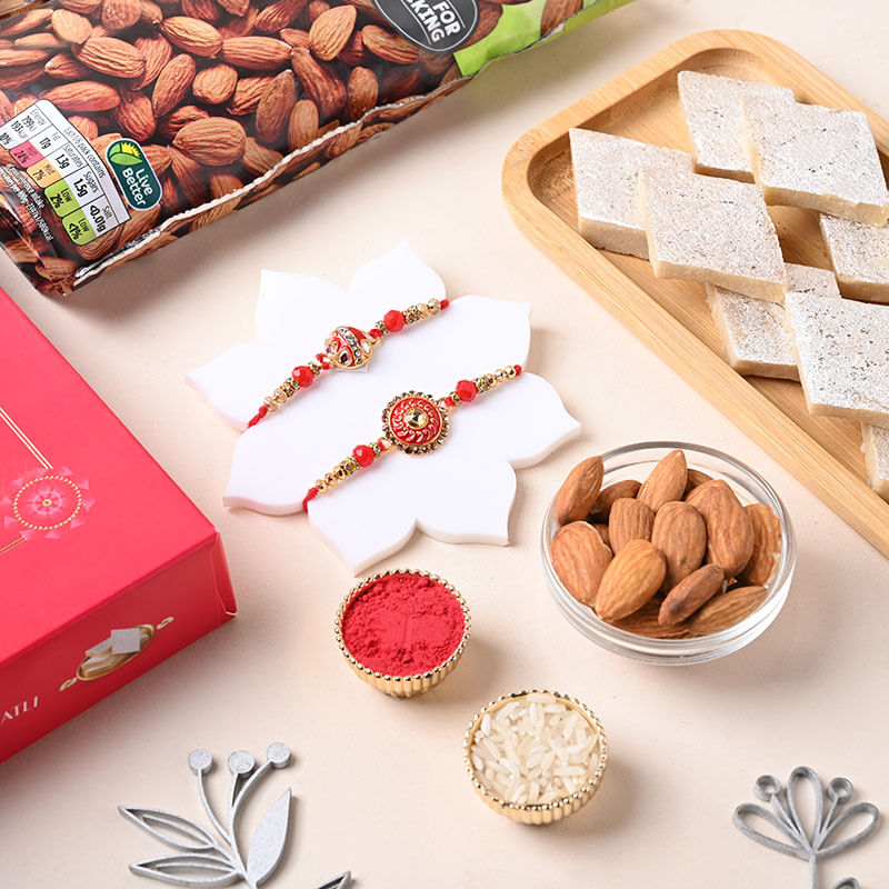 Rakhi to UK with Kaju Katli and Almonds