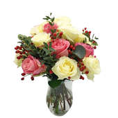 Delicate White & Pink Roses Bouquet