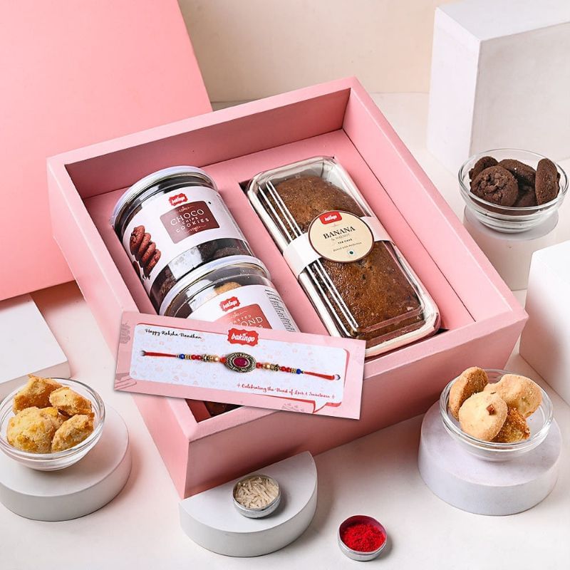 Rakhi with Tempting Tea Cake N Cookies