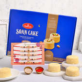 Set of 5 Rakhiwith Sweets for Brother Online Delivery - Delicous Soan Cake With Five Designer Rakhis