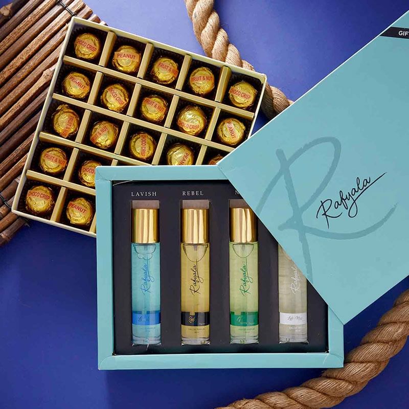 Order Delightful Aromatic chocolate hamper with Perfume set