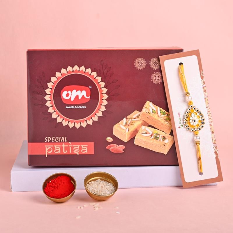Rakhi with packed sweets - Delightful Patisa N Rakhi