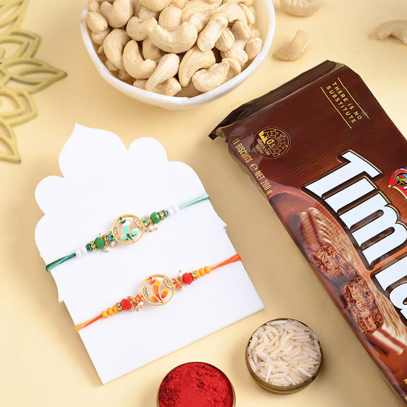 Designer Beaded Rakhi Duo With Chocolate N Nuts