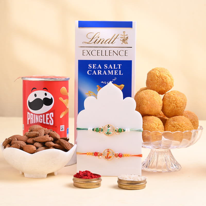 Designer Beaded Rakhi Duo With Festive Treats