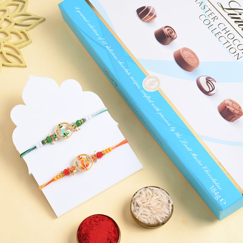 Designer Beaded Rakhi Duo With Lindt Chocolates