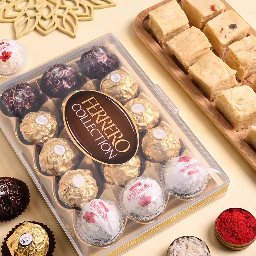 Designer Bhai Bhabhi Rakhi N Sweet Choco Hamper