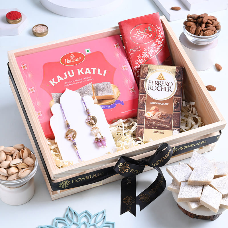 Designer Bhai Bhabhi Rakhis N Sweet Treats Hamper-AUS