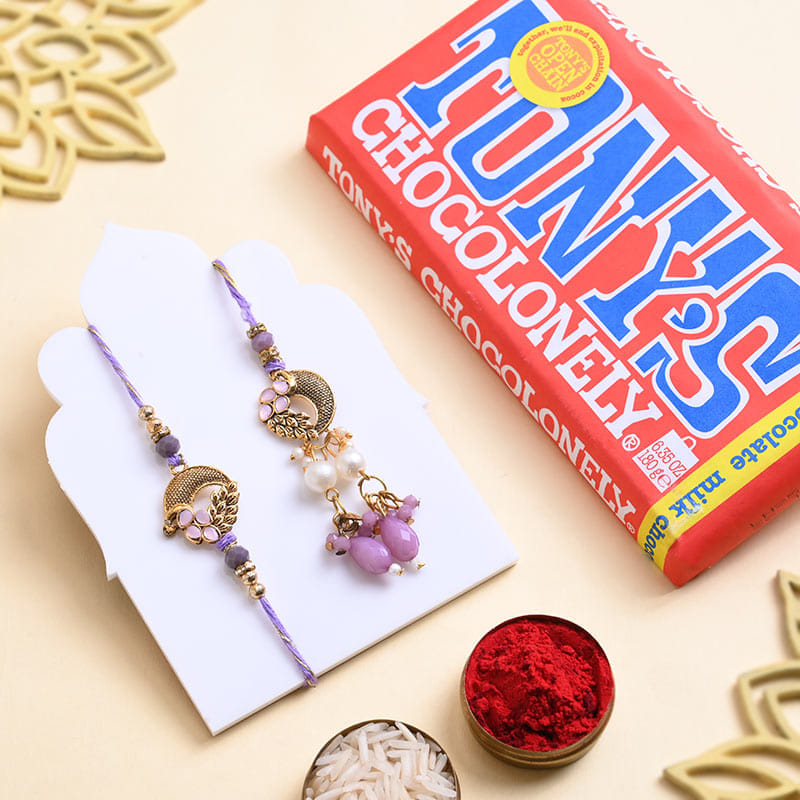 Designer Bhaiya Bhabhi Rakhi Set With Chocolate