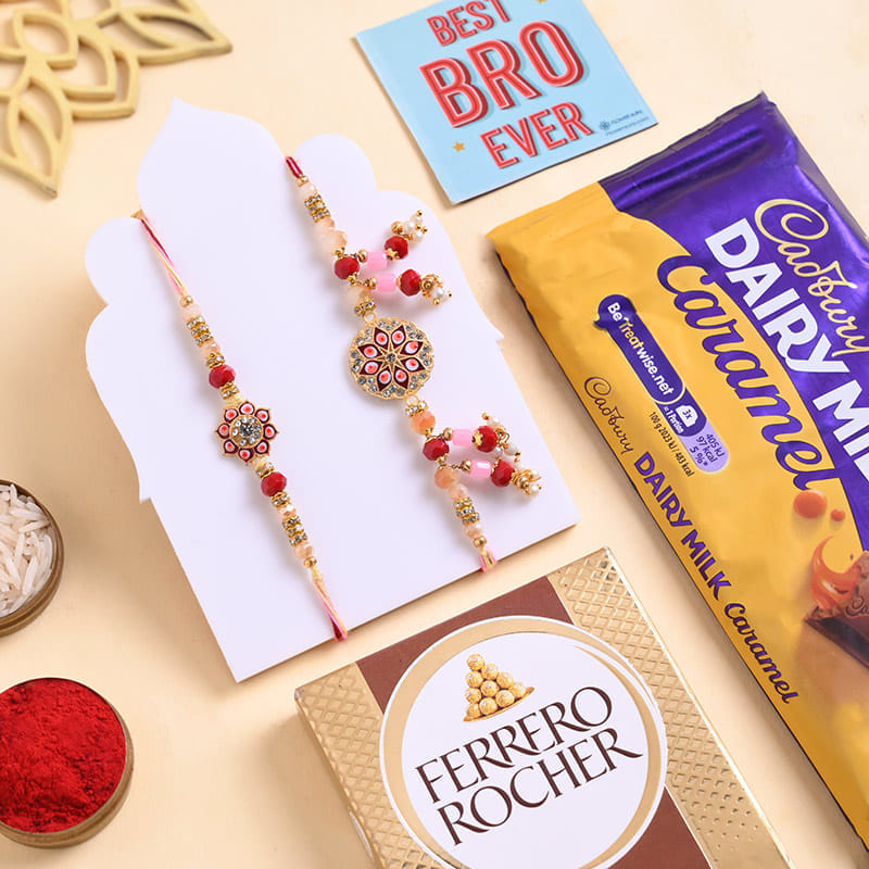 Designer Bhaiya Bhabhi Rakhi With Chocolate Duo