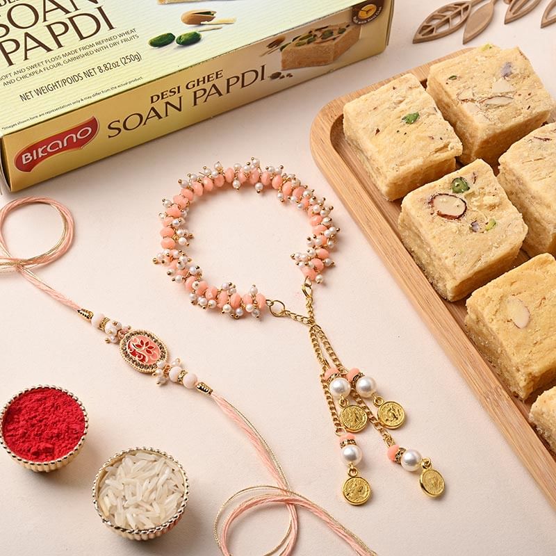 Designer Bhaiya Bhabhi Rakhis With Soan Papdi