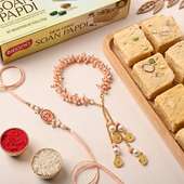 Designer Bhaiya Bhabhi Rakhis With Soan Papdi