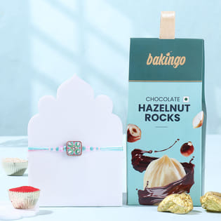Designer Blue Rakhi N Hazelnut Rocks Combo