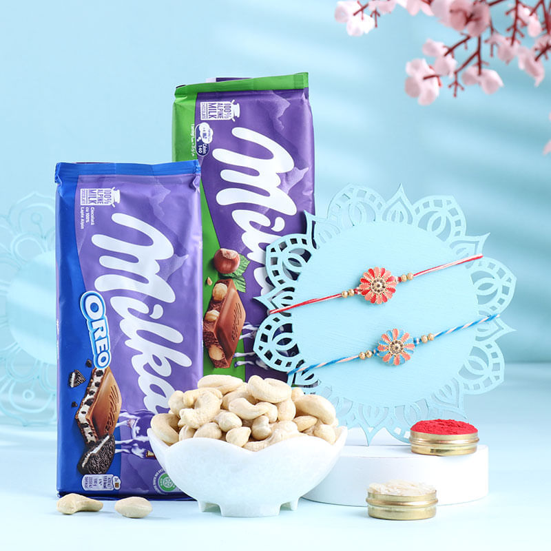 Designer Daisy Rakhis Duo With Choco N Nuts  