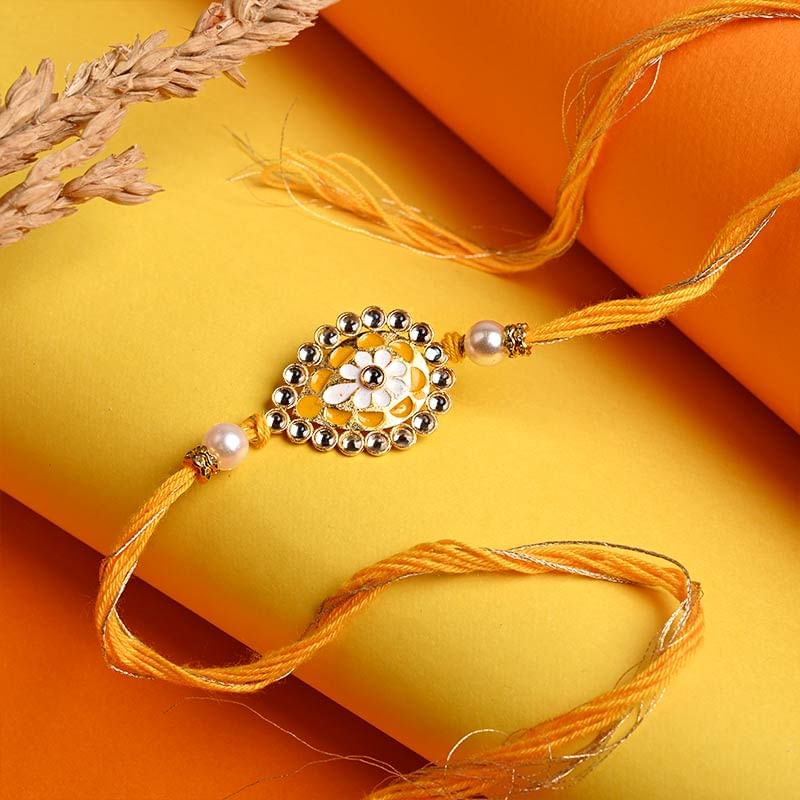 Send Yellow Kundan Rakhi Online in India