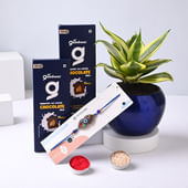 Designer Evil Eye Rakhi With Sansevieria Plant N Choco