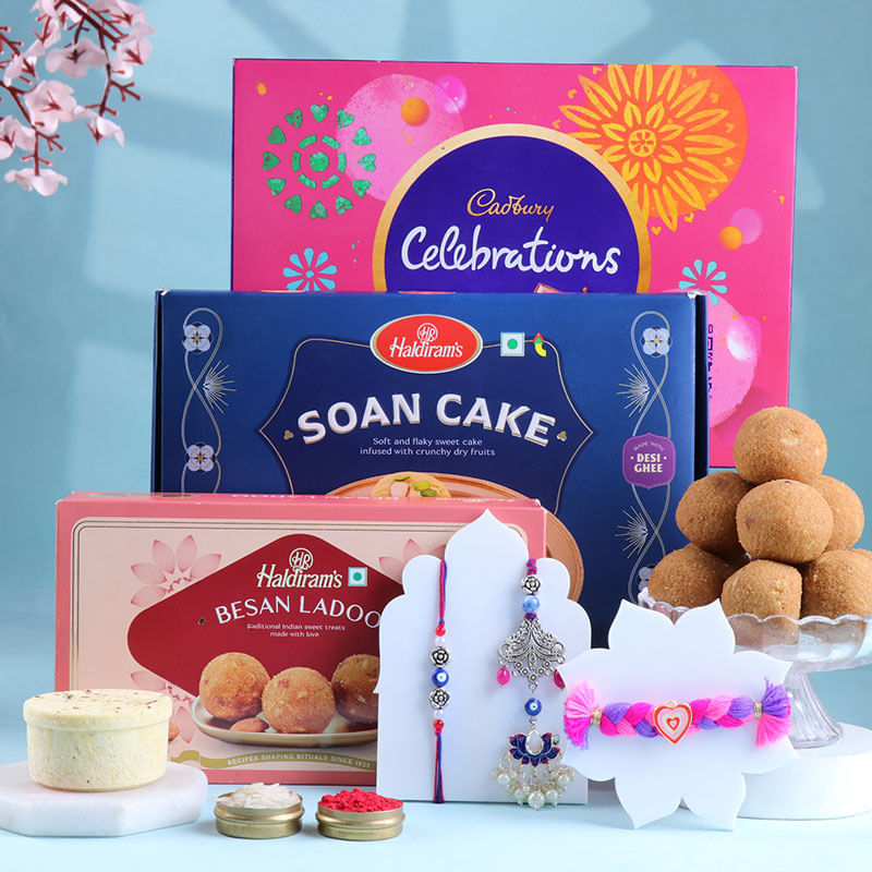 Designer Family Rakhis N Sweet Treats Hamper