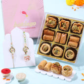 Designer Floral Bhaiya Bhabhi Rakhis With Baklawa
