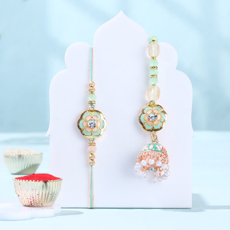 Designer Floral Bhaiya Bhabhi Rakhis With Baklawa
