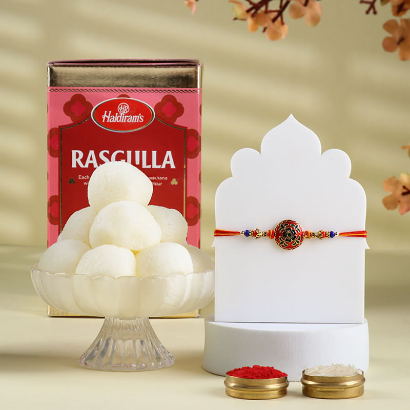 Designer Floral Charm Rakhi With Rasgulla 500Gms