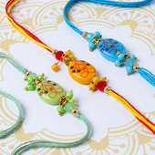 Colorful Inlay Beads Floral Design Rakhi Trio