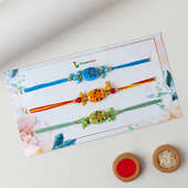 Colorful Inlay Beads Floral Design Rakhi With Roli And Chawal