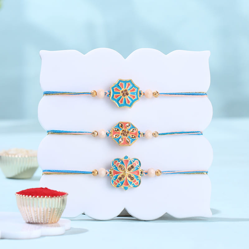 Designer Floral Rakhi Trio With Almonds N Raisins