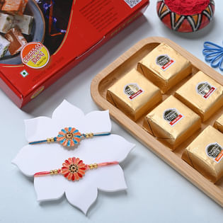 Set of 2 Designer Floral Rakhi With Mewa Bites