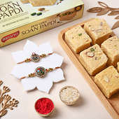 Designer Floral Rakhis With Soan Papdi