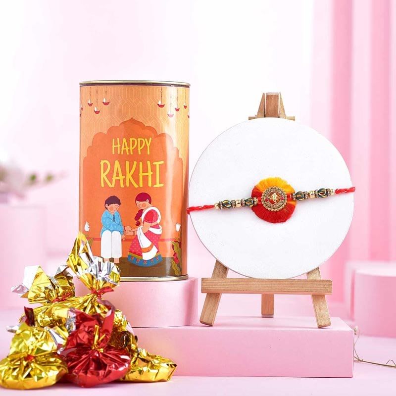 Designer Ganesha Rakhi With Handmade Chocolates