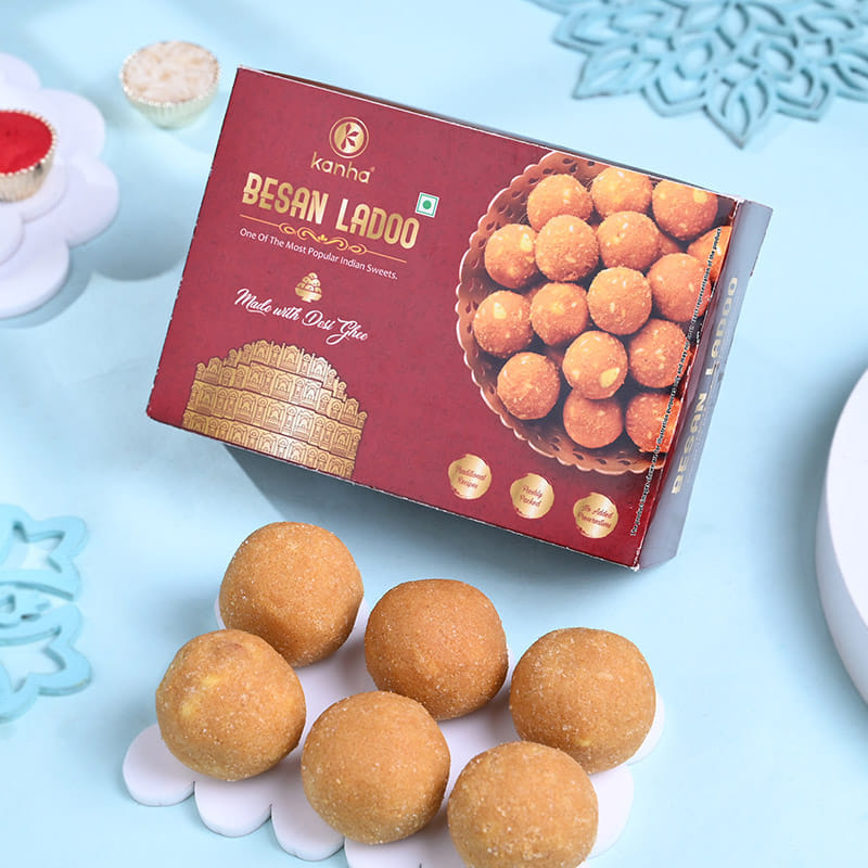 Designer Morpankh Rakhi With Besan Ladoo