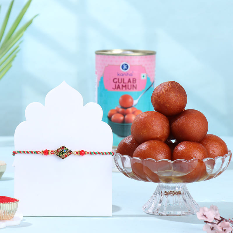 Designer Morpankh Rakhi With Gulab Jamun