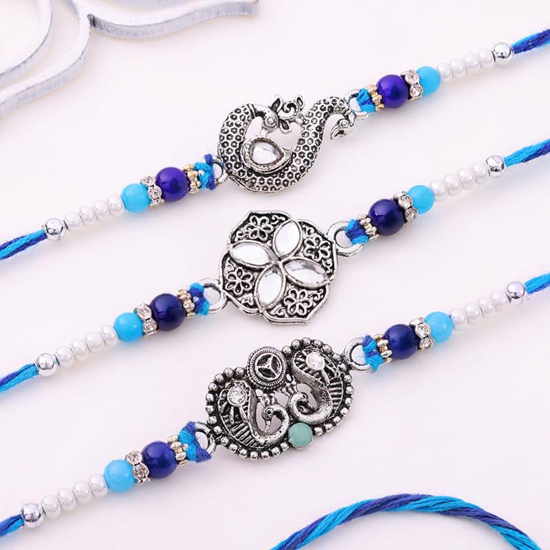 Designer Motifs Beaded Rakhi Trio