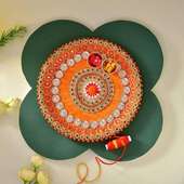 Designer Orange Bhaidooj Thali With Raksha Sutra Thread