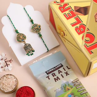 Designer Peacock Bhaiya Bhabhi Rakhis With Munchies