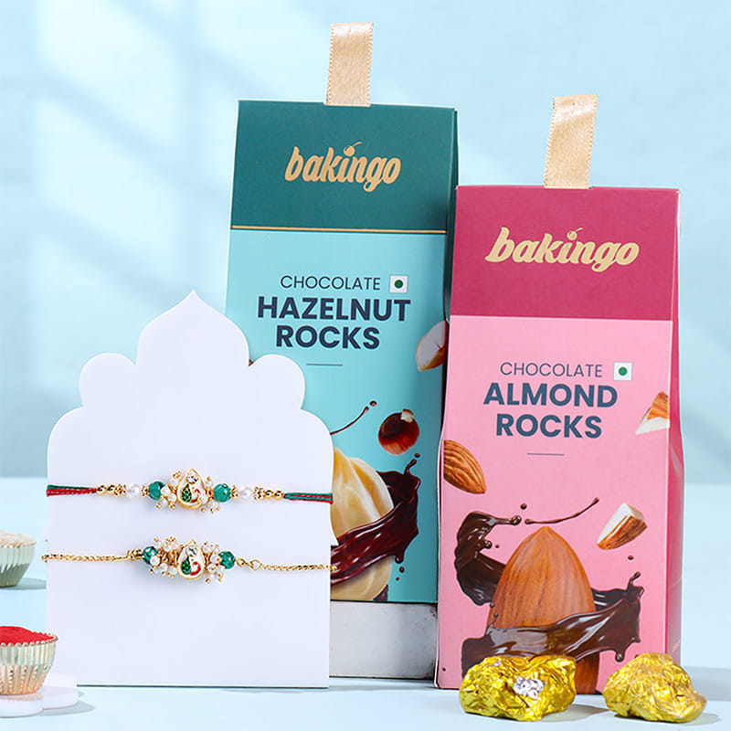 Designer Pearl Rakhi Duo With Nutty N Choco Treats