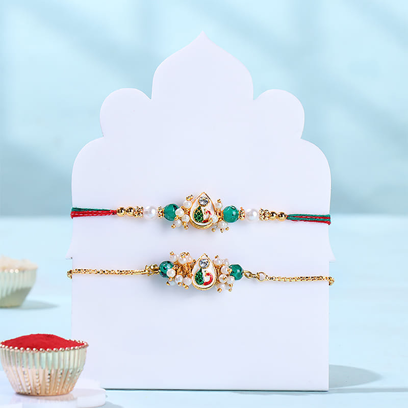 Designer Pearl Rakhi Duo With Nutty N Choco Treats