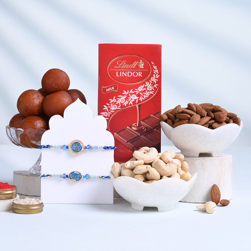 Designer Rakhi Duo N Festive Munch Hamper