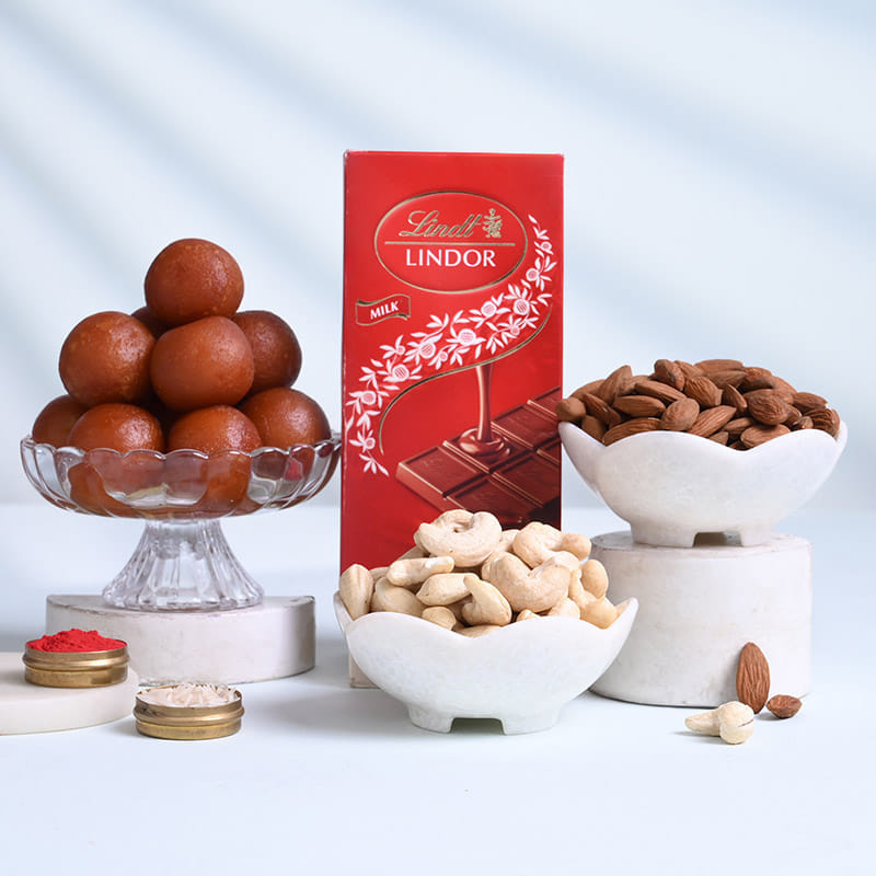 Designer Rakhi Duo N Festive Munch Hamper
