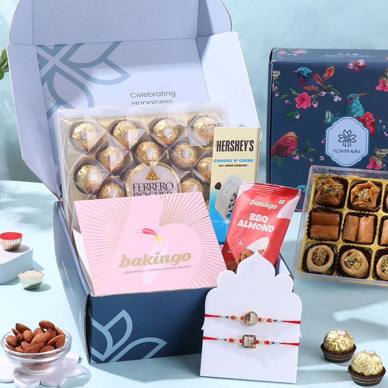 Designer Rakhi Duo N Grourmet Treat Hamper