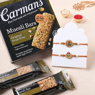 Set of 2 Designer Rakhi with Healthy Muesli Bars