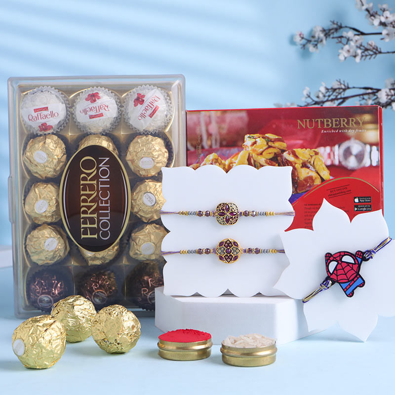 Designer Rakhi Duo N Kid Rakhi With Sweet Treats